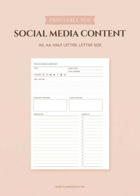 Content Planner Template, Homeschool Student Planner, Social Media Planner Printable, Etsy Templates, Exam Planner, Student Weekly Planner, Social Media Tracker, Printables Ideas, Free Planner Templates