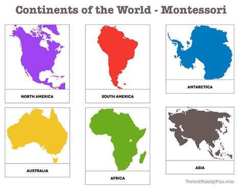 Continents Activities, Continents Of The World, Montessori Geography, Montessori Printables, Geography For Kids, Geography Activities, Continents And Oceans, Montessori Lessons, Homeschool Geography