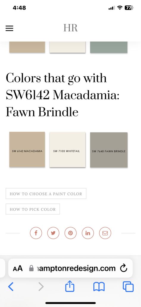 Fawn Brindle Color Palette, Sw Fawn Brindle, Fawn Brindle, New Paint Colors, Interior Colors, White Tail, Coordinating Colors, Paint Color, Colorful Interiors