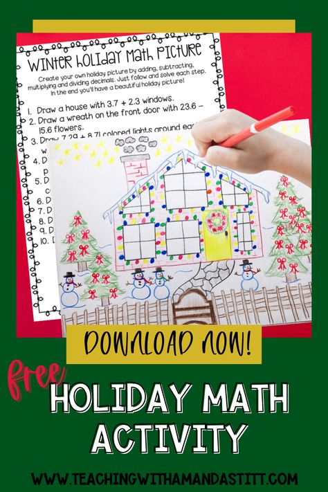 Grab this FREE Christmas math activity that you and your students will love! This printable holiday math picture requires no prep from you and is easy to plug into math centers, small groups, early finishers, morning work, and even sub plans. This freebie practices decimal operations or multiplication and division facts. Use this worksheet in your holidays around the world unit or as a simple festive art activity. Use this Christmas idea with 3rd, 4th, and 5th grade students this holiday season! Free Christmas Math Worksheets 3rd Grade, Christmas Math Activities 3rd Grade, Class Stations, Christmas Math Project, Christmas Geometry, Christmas Math Games, Third Grade Math Activities, Holiday Math Activities, Math Craftivity