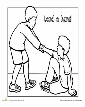 Helping Others in Need: Social Skills Printable Worksheet Pages To Color, Social Skills Activities, Moral Values, Life Learning, Good Manners, Classroom Rules, Clipart Black And White, Helping Hand, Kids Church