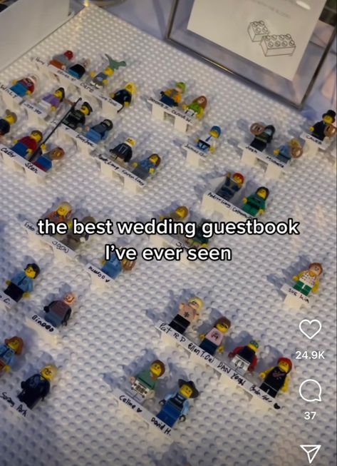 Legos At Wedding, Wedding Lego Guest Book, Cool Ideas For Weddings, Cute Wedding Ideas Creative Receptions, Wedding Reception Ideas Fun, Fun Wedding Guest Book, Lego Guest Book, Creative Wedding Guest Book, Lego Guest Book Wedding