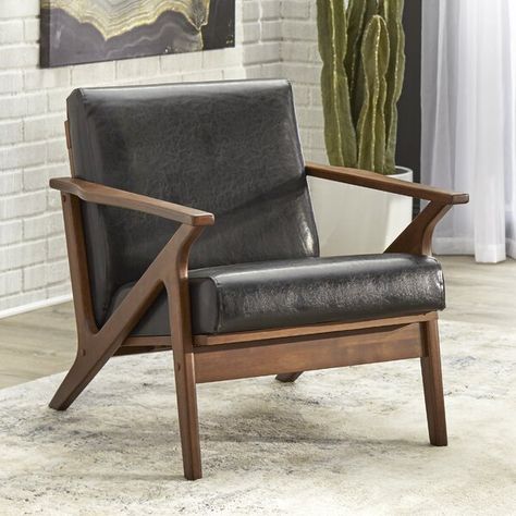 Modern Wood Chair, Mid Century Modern Armchair, Mid Century Modern Wood, Solid Wood Chairs, Black Furniture, Modern Armchair, Mid Century Chair, Arm Chairs Living Room, Leather Armchair