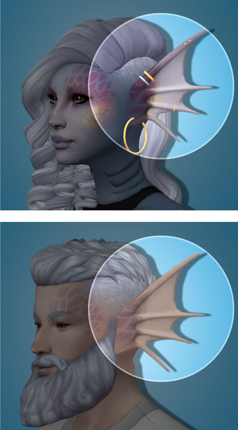 These Siren Ears by tekri are the perfect CC for any mermaid build. Add these into your next TS4 session and you'll have plenty of fun in CAS building your your merman or merwoman! Totally maxis match too Sims 4 Maxis Match Cc Mermaid, Maxis Match Mermaid Cc, Sims 4 Mermaid Cc Ears, Merman Cc Sims 4, Sims 4 Mermaid Cc Tail Male, Sims 4 Mermaid Cc Scales, Sims 4 Cc Maxis Match Occult, Sims 4 Mermaid Skin, Sims 4 Squishmallow