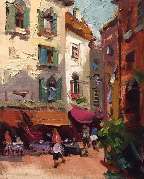 Street Painter, Painting Impressionism, Venice Painting, Arabic Calligraphy Painting, Arts Stream, Boat Painting, Calligraphy Painting, Abstract Art Landscape, Plein Air Paintings