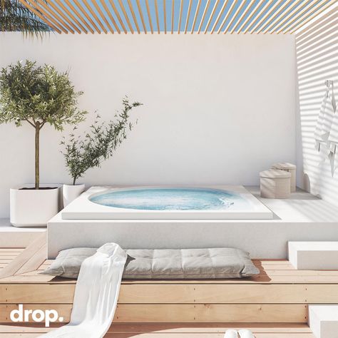 Tropfenförmige Freiheit: Der Whirlpool ohne Sitzplatzzuteilung Spa Surround Ideas, Coastal Design Interiors, Outdoor Jacuzzi, Spa Outdoor, Kleiner Pool Design, Small Pool Design, Jacuzzi Outdoor, Outdoor Spa, Outside Living