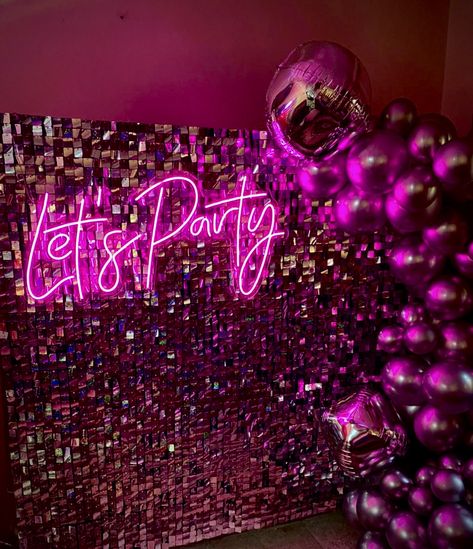 Hot Pink Party Backdrop, Barbie Prom Theme, Neon Nights Bachelorette, Pink Birthday Background, Neon Bachelorette Party, Pink Bachelorette Party, Sweet Sixteen Birthday Party Ideas, 40th Birthday Party Decorations, Disco Birthday Party