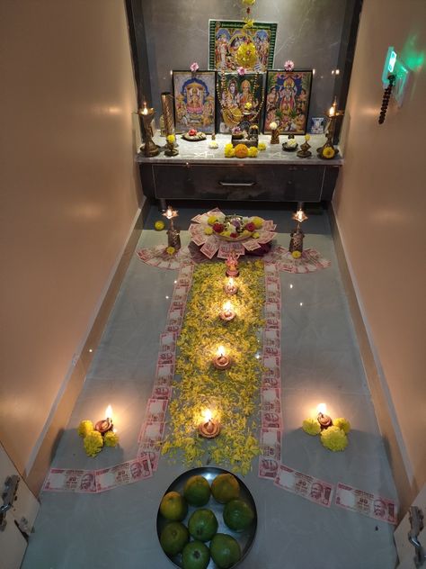 Dewali decoration #Laxmi pooja# Laxmi Pooja, Diwali Decoration, Diwali Decorations, Festival Decorations, Diwali, Flower Designs, Gaming Products, Festival, Electronic Products