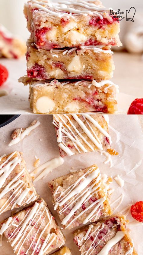 Desserts To Make With Raspberries, White Chocolate Raspberry Banana Bread, Raspberry And White Chocolate Blondies, Things To Make With Fresh Raspberries, Raspberry White Chocolate Recipes, Baking With Fresh Raspberries, Summer Bars Dessert, Raspberry And Blackberry Recipes, Raspberry And White Chocolate Cookies