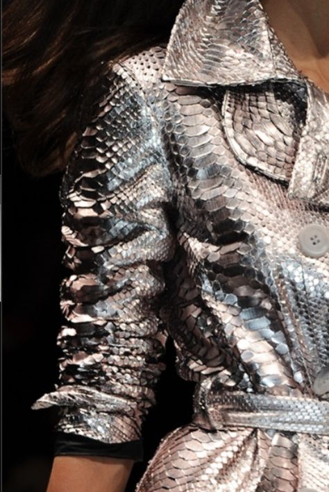 https://www.facebook.com/ouiliviamoraes  https://www.liviamoraes.com.br Armour Ideas, Python Jacket, Snakeskin Jacket, Silver Texture, Silver Jacket, Dragon Scales, Green Mermaid, Chique Outfits, Pastel Outfit