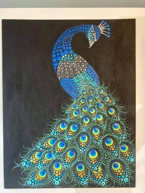 Peacock Mandala Dot Painting, Peacock Dot Mandala Art, Peacock Dot Art, Peacock Dot Painting, Animal Dot Painting, Dot Painting Animals, Peacock Mandala Art, Pointalism Art, Buddha Painting Canvas