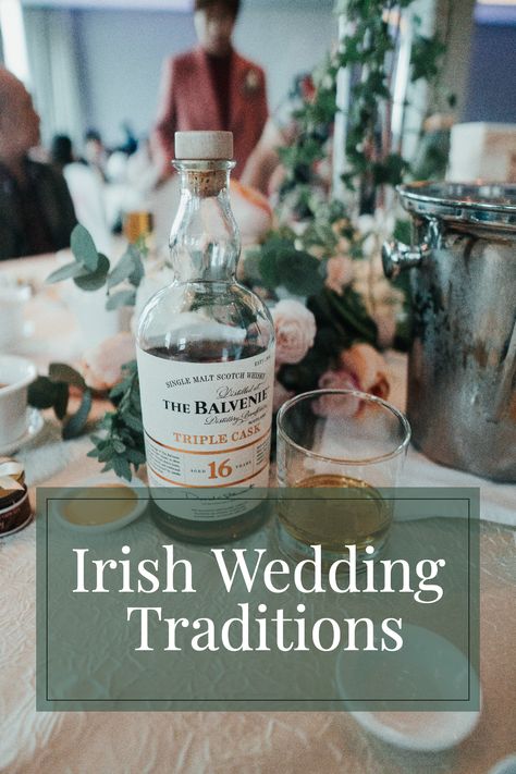 Irish Wedding Food Ideas, Irish Wedding Ideas Decorations, Irish Kilt Wedding, Irish Lace Veil, St Patrick’s Wedding, Irish Wedding Centerpieces, Celtic Wedding Ceremony, Celtic Wedding Decor, Irish Wedding Traditions Handfasting