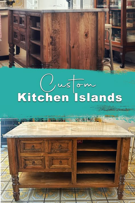 custom kitchen islands Amber Interiors Kitchen Island, Custom Kitchen Islands, Maine Homes, Custom Kitchen Island, Rustic Kitchen Island, Rustic Bathroom Vanities, Handmade Kitchen, Cabin Kitchens, Reclaimed Wood Furniture