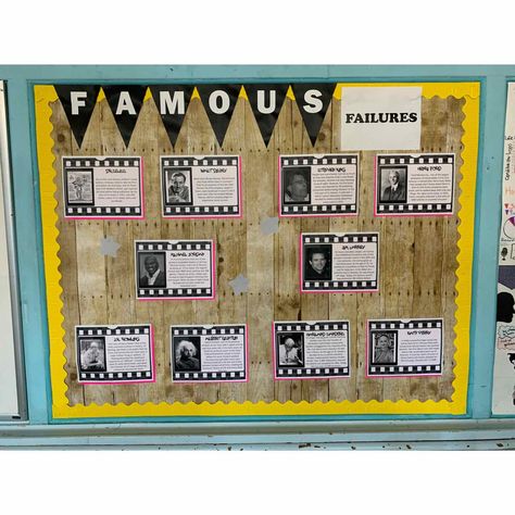 Looks like someone has already used our new famous failures bulletin board. Did I mention it is free?  #bulletinboardideas #intermediate #classroomdecor Famous Failures Bulletin Board, History Bulletin Board Ideas, English Bulletin Boards, Vocabulary Bulletin Boards, Ela Bulletin Boards, Social Studies Bulletin Boards, History Bulletin Boards, Middle School Bulletin Boards, 7th Grade Classroom