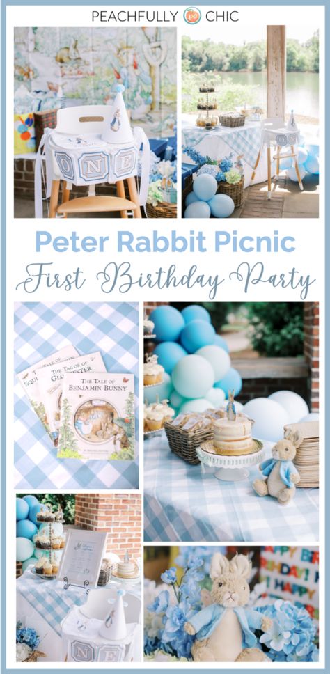 Peter Rabbit Themed - First Birthday Party Picnic Peter Rabbit Second Birthday Party, Beatrix Potter First Birthday, April Birthday Party Themes Boy, Easter Themed Birthday Party For Boy, Diy Peter Rabbit Decorations, 1st Birthday Peter Rabbit, Peter Rabbit First Birthday Party, First Birthday Peter Rabbit, Easter First Birthday Boy