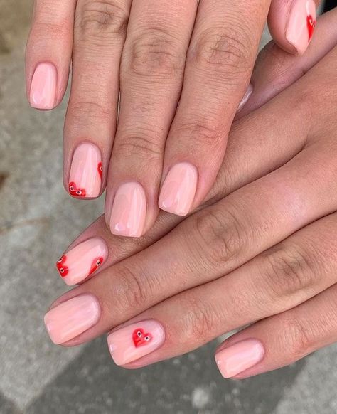 Nails Valentines, Heart Nail Designs, Valentine Nails, Heart Nail, Nail Designs Valentines, Minimal Nails, Basic Nails, Minimalist Nails, Heart Nails