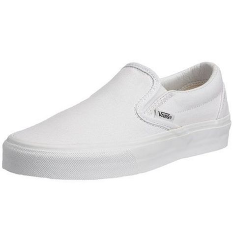 Vans Adult Classic Slip-On Core Classics, True White, Men... Estilo Vans, Leather Vans, Slip On Vans, White Canvas Shoes, Tenis Vans, Style Vans, Deck Shoes, Vans Style, White Vans