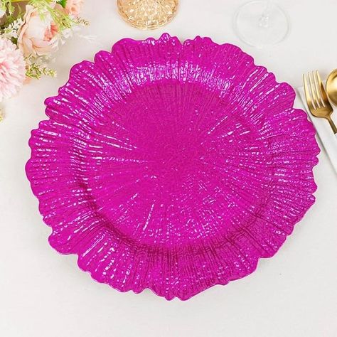 Amazon.com | Efavormart 6 Pack Fuchsia Round Reef Acrylic Plastic Charger Plates, Dinner Charger Plates 13": Charger Plates Plastic Dinnerware, Round Serving Tray, Indoor Event, Color Fuchsia, Red Carpet Event, Acrylic Plastic, Charger Plates, Fuchsia Color, Table Accessories