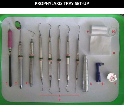 Dental prophylaxis is a medical term used in dentistry to promote good oral health. Learn the basic prophylaxis tray setup and different types of prophylaxis. Dental Assistant Study Guide, Dental Nursing, Dental Assistant School, Dental Ideas, Dental Design Interior, Hygiene School, Mouth Mirror, Dental Assistant Study, Dentist Assistant