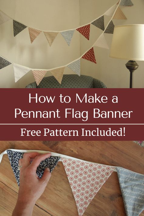 Sew a classic pennant flag banner with this easy to follow pattern. It's the perfect no-waste party decor for all your celebrations! sew a diy pennant banner | diy birthday decorations | sustainable party decor | flag banner pattern | diy banner | simple birthday decorations | easy sewing pattern | happy birthday Diy Bunting Banner Fabric, Birthday Decorations Easy, Garland Diy Fabric, Diy Flag Banner, Diy Fabric Banner, Fabric Banner Diy, Diy Bunting Banner, Diy Pennant, Diy Pennant Banner