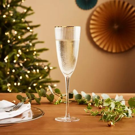 Gold Rim Ribbed Champagne Flute | Dunelm Champagne Flute, Dinner Table, The Conjuring, Champagne, Hand Painted, Festival, Glass, Christmas, Gold