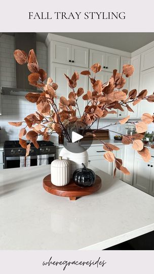 3.4K views · 817 reactions | Comment FALL for links! 🍂

Sharing another simple fall tray styling idea with affordable decor pieces! I love this white vase - I just got it last week and it’s so versatile! Paired with some tall stems, a pretty glass pumpkin, and a cute canister makes for a simple centerpiece. 

#fallhome #falldecor #neutralhome #simpledecor #simplehomedecor | Gracie | Home Styling + Design | aaronrizzomusic · Original audio Simple Fall Decor Coffee Table, Glass Table Fall Decor, Simple Fall Vases, Silver Tray Fall Decor, Fall Centerpieces For Table Metal Tray, Simple Centerpiece, Fall Tray, Fall Table Centerpieces, Tray Styling