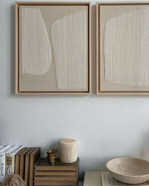 the perfect pair. both 40x50x2 cm wool thread on raw canvas framed #artwork #artgallery #artist #painting #fineart #interiorstyling… | Instagram Thread Art On Canvas, Paintings Ideas On Canvas, Minimalist Japandi, Minimal Artwork, Wood Tv Console, Raw Canvas, Office Artwork, Diy Abstract Canvas Art, Scandi Home