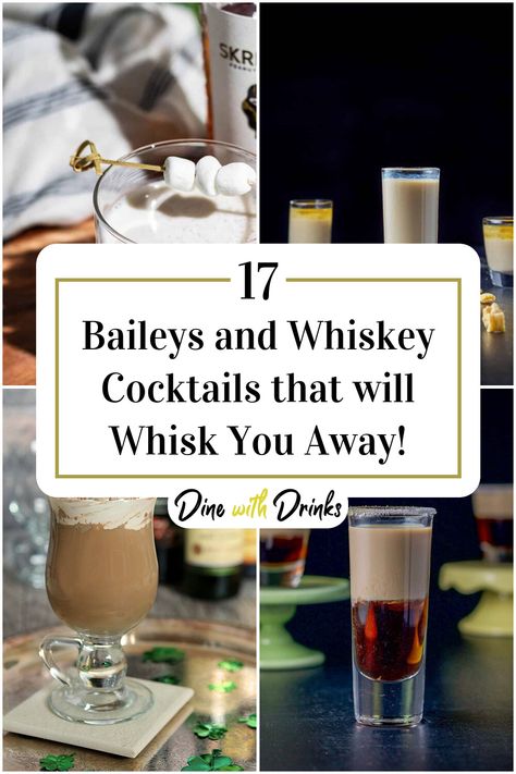 Collage of 4 baileys and whiskey cocktails. Baileys Cocktail Recipes, Bailey’s Cocktails, Honey Bourbon Drinks, Baileys Cocktails Recipes, Baileys Irish Cream Drinks, Baileys Drinks Cocktails, Jameson Whiskey Drinks, Baileys Cocktail, Baileys Recipes Drinks