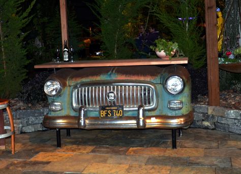 Car Bar at the SF Garden Show, 2014 | by pete@eastbaywilds.com Car Grill Repurposed, Repurposed Antiques, Bar Deco, Old Car Parts, Car Grill, Car Bar, Pool Stuff, Car Part Furniture, Automotive Furniture