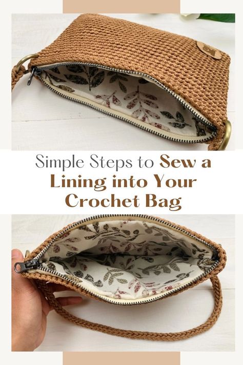 Crocheted bags often face the challenge of losing shape over time, but worry not! Our video tutorial by Knitcro Addict unveils the secret to reviving your favorite bag. Learn how to effortlessly sew a fabric lining into your crochet bag, banishing the stretching issue for good. With easy-to-follow steps suitable for beginners, you'll achieve impeccable results and ensure your bag stands the test of time. Say hello to a perfectly shaped and durable crochet bag with this simple sewing technique. Crochet Bag Insert, Line Crochet Bag, How To Line A Crochet Bag, Crochet Bag With Lining, Lined Crochet Bag, How To Line A Crochet Bag With Fabric, Crochet Toiletry Bag, Crochet Bag Saver, Crochet Bag Lining