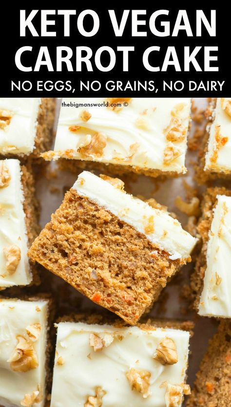 Keto Recipes No Eggs, Egg Free Keto Recipes, Gluten Free Egg Free Carrot Cake, Keto Vegan Gluten Free Desserts, Keto Vegan Cake Recipes, Carrot Cake Low Carb, Egg Free Keto Dessert, No Egg Keto Dessert, Vegan Paleo Cake