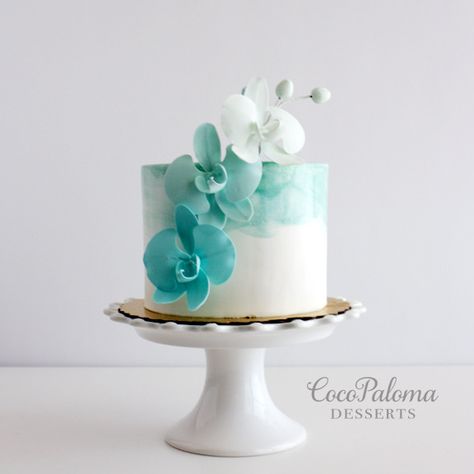 https://flic.kr/p/GsnuKk | Teal ombré orchids cake Birthday Cake For Women Elegant, Birthday Cake For Women, Cake For Women, Teal Cake, Orchid Cake, New Birthday Cake, Cake With Flowers, Mini Torte, Watercolor Cake