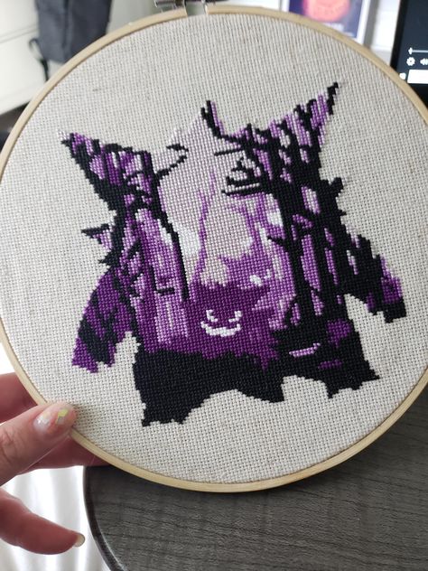 [FO] Gengar - Imgur Cross Stitch Bookmarks Free Pattern Charts, Gengar Cross Stitch Pattern, Cross Stitch One Piece, Anime Cross Stitch Patterns Free, Pokemon Embroidery Pattern, Gengar Perler Beads, Anime Cross Stitch Patterns, Embroidery Pokemon, Stitch Pokemon