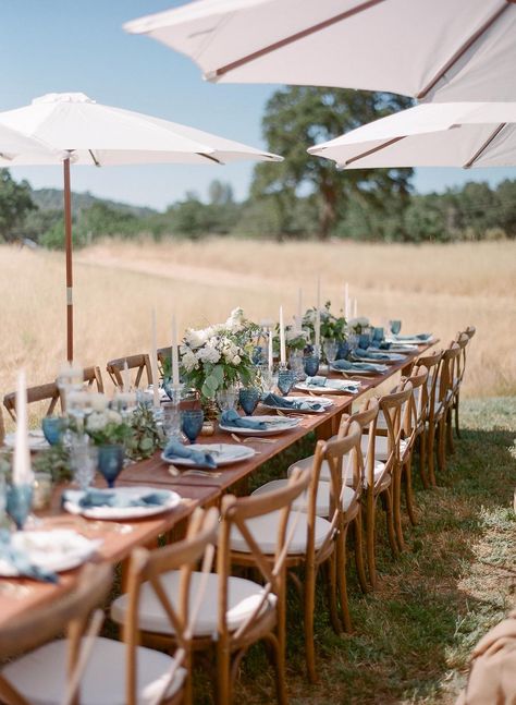 Simple Tablescapes Wedding, Soft Blue Color Palette, Wedding Pops, Soft Blue Wedding, French Blue Wedding, Blue Table Settings, Wedding Locations California, Beachy Wedding, Blue Color Palette