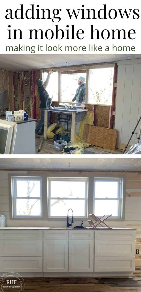 New Windows Mobile Home, Modular Home Renovations Double Wide, Tiny Mobile Home Remodel, Board And Batten Double Wide, Diy Mobile Home Kitchen Remodel, Remodeling A Double Wide Mobile Home, Mobile Home Window Replacement, Mobile Home Windows Ideas, Replacing Mobile Home Windows