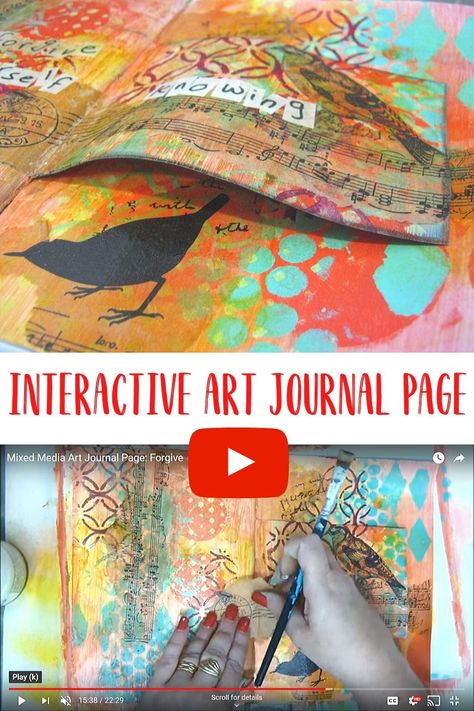 How to make an interactive art journal page - great tutorial for beginners #einatkessler #artjournaling #interactive #tutorial #technique Art Journal Tutorial Videos, Art Journal Videos, Interactive Art Journal, Interactive Art Projects, Journaling Techniques, Craft Journal, Journal Tutorials, Mixed Media Art Journal, Student Id