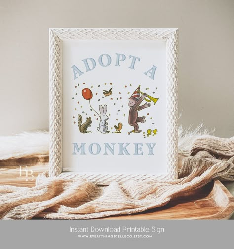 Adopt A Monkey Party Favor, Vintage Curious George Birthday Party, Curious George Second Birthday, Curious George First Birthday, Curious George 1st Birthday, Curious George Party Favors, Curious George Birthday Party Ideas, Monkey Party Favors, George Birthday Party