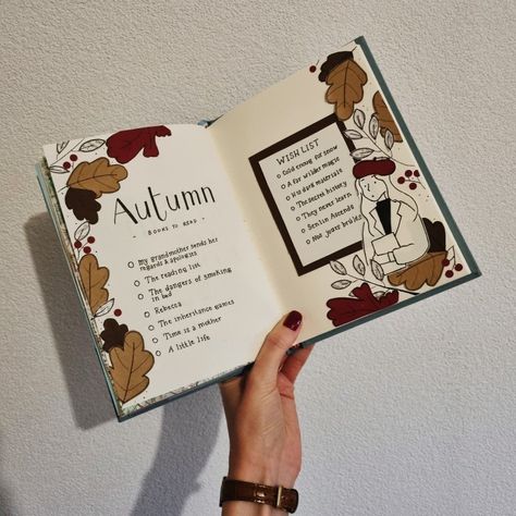 Fall Book Journal, Fall Reading Journal Spread, Fall Tbr Bullet Journal, October Reading Journal Spread, Reading Journal Spreads Tbr, Book Bujo Spread, Tbr Journal Spread, Autumn Bullet Journal Ideas, Fall Journal Spread