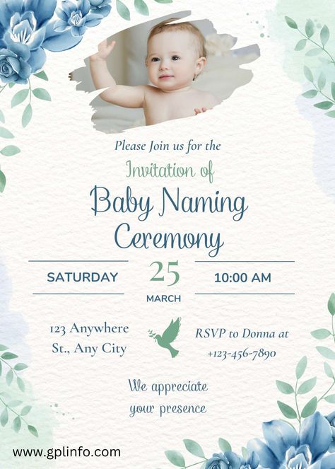 baby naming ceremony invitation: Celebrating a New Beginning of Invitation Guide Baby Naming Ceremony, Naming Ceremony Invitation, Naming Ceremony Decoration, Cradle Ceremony, Ceremony Invitation, Baby Naming, Baptism Invitation, Naming Ceremony, Blue Cute