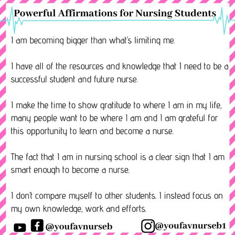 Affirm that you will be a nurse @yourfavnurseb Student Nurse Affirmations, Student Nurse Inspiration, I Will Be A Nurse, Medical Student Affirmations, Nursing Student Affirmations, Nursing Manifestation, Nursing School Affirmations, Nursing Students Humor, Nursing Student Quotes Inspirational