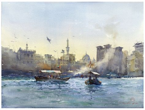 Igor Sava Singapore River, Watercolor Supplies, Watercolour Landscape, Alone Photography, Turkish Art, Watercolor Landscape Paintings, Watercolor Techniques, Pablo Picasso, Fine Art Gallery