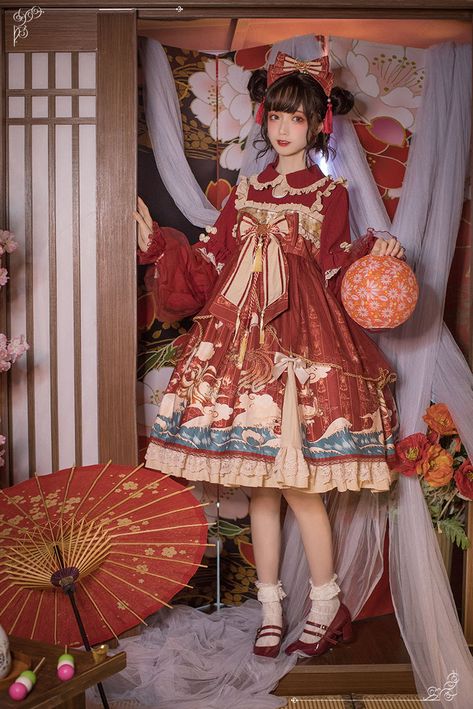 Puppet Night -Ride the Wind and Waves- Qi Lolita OP Dress Op Dress, Beautiful Clothes, Fantasy Clothing, Harajuku Fashion, Lolita Dress, Pan Collar, Peter Pan Collar, Lolita Fashion, Anime Outfits