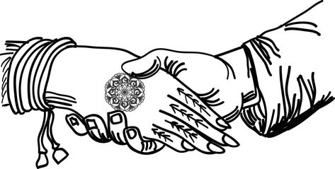 Indian wedding symbol hand of groom and bride, marriage function black and white line drawing clip art illustraiton. Indian wedding clip art vector art . Couple Hand Black And White, Wedding Hands Photo, Sadi Card Clip Art Png, Wedding Symbols Hindu, Indian Wedding Drawing, Wedding Drawing Couple, Wedding Clipart Black And White, Indian Wedding Clipart, Marriage Drawing