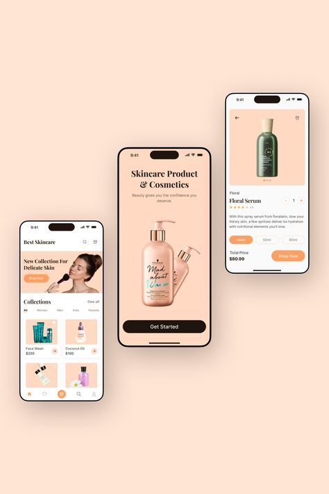 Skincare Mobile App, Mobile App Branding, Audience Drawing, Ui Mobile Design, Skincare App, Bottle Branding, Apps Ideas, Closet App, Beauty Web