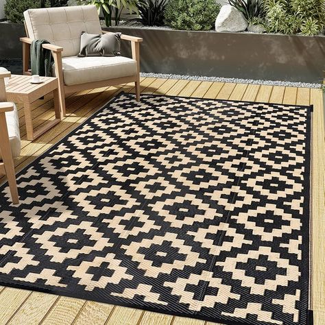 Amazon.com: HUGEAR Outdoor Rug for Patios Clearance,Waterproof Mat,Large Outside Carpet,Reversible Plastic Straw Camping Rugs,Rv,Porch,Deck,Camper,Balcony,Backyard (6x9,Checkered/Black&Beige) : Patio, Lawn & Garden Picnic Indoor, Outside Carpet, Camping Backyard, Straw Rug, Camping Rug, Beach Patio, Backyard Deck, Patio Rugs, Decks And Porches