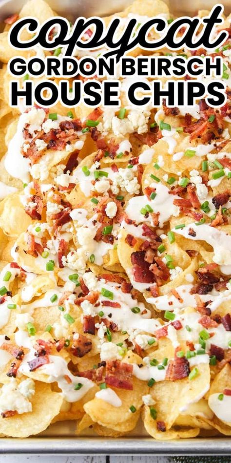 Loaded Potato Chips Appetizers, Kettle Chips With Blue Cheese, Potato Chip Nachos Recipe, Blue Cheese Chips Recipe, Loaded Potato Chip Nachos, Loaded Kettle Chips, Gordon Biersch Recipes, Ruffles Chips Recipes, Kettle Chip Nachos