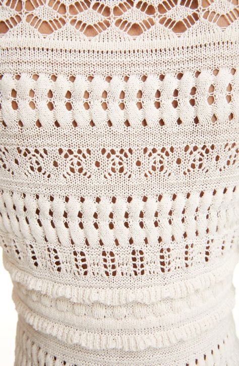 Isabel Marant Étoile Fauve Crocheted Knit Mini Dress In Ivory | ModeSens Mini Frames, Jewel Neckline, Isabel Marant Etoile, Lace Inset, Detail Shop, Knit Mini Dress, Pullover Designs, Elbow Length Sleeve, Crochet Lace