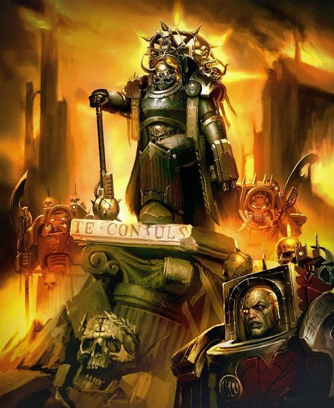 Elijah Gurenko on Instagram: “Dark Apostle Marduk in Sor Talgron's armor with Kol Badar and the Anointed Terminators just colorize an old gray work for fun)…” Word Bearers 40k, Word Bearers, 40k Chaos, 40k Artwork, Warhammer 40k Art, Far Future, Horus Heresy, Warhammer 30k, Warhammer Art