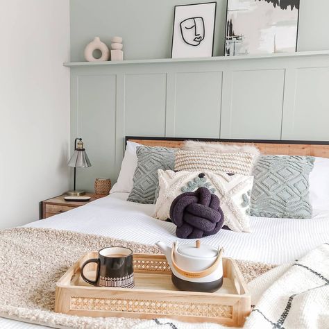 8 calming paint colors to create a blissful home sanctuary | Real Homes Dulux Bedroom Colours, Dulux Tranquil Dawn, Dulux Colour Schemes, Dulux Feature Wall, Tranquil Dawn, Calming Paint Colors, Home Sanctuary, Feature Wall Bedroom, Tranquil Bedroom