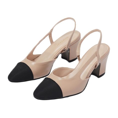 These Chanel-inspired two tone nude and black heels from Loeil are perfect for summer, the office, and basically everything Prom Accessories, Chanel Inspired, Nude Dress, Minimalist Shoes, Slingback Flats, Slingback Shoes, Block Heel Shoes, Estilo Art Deco, Fashion Heels